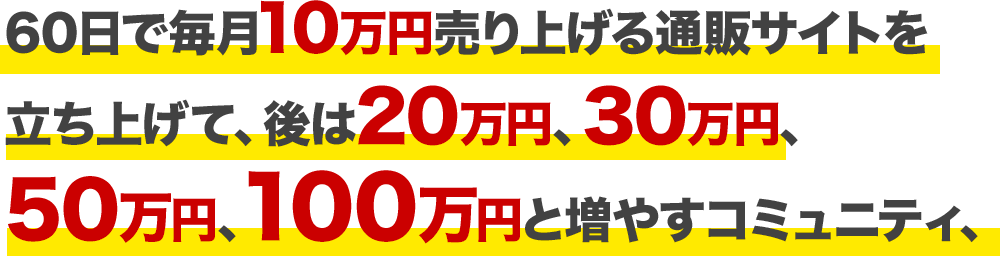 60日で毎月10万円売り上げる通販サイトが立ち上げて、後は20万円、30万円、50万円、100万円と増やすコミュニティ、